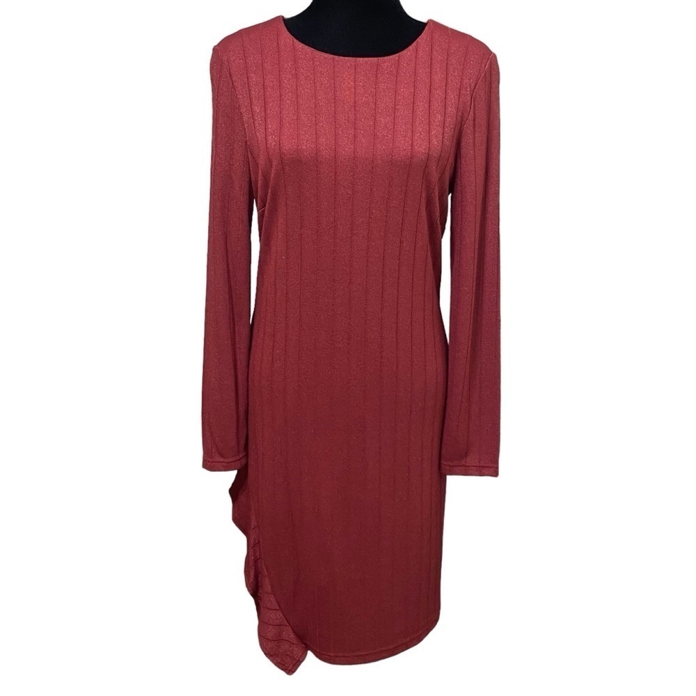 Sam Edelman Red Metallic Ribbed Asymmetrical Ruffle Bodycon Dress Size 8